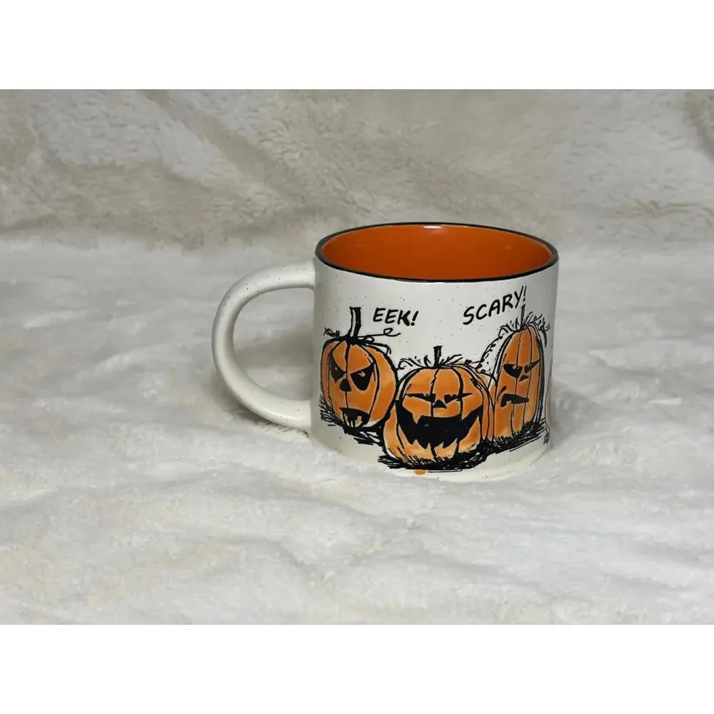 Eli & Anna Halloween Pumpkin Mug – 17oz “Eek! Scary!” Jack-O’-Lantern Coffee Cup
